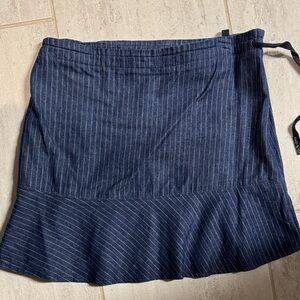 DKNY Navy Pinstripe Ruffle-Hem Wrap Skirt
